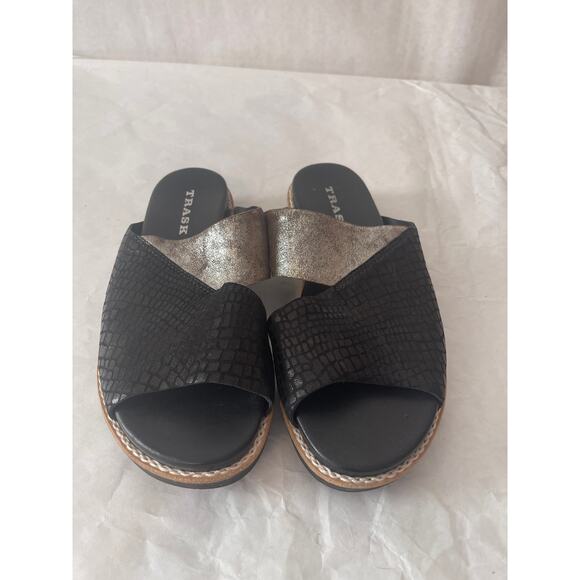 Trask Codi Crossover Leather Slip On Slide Black Silver Women’s Sandal Size 7 - Picture 2 of 6